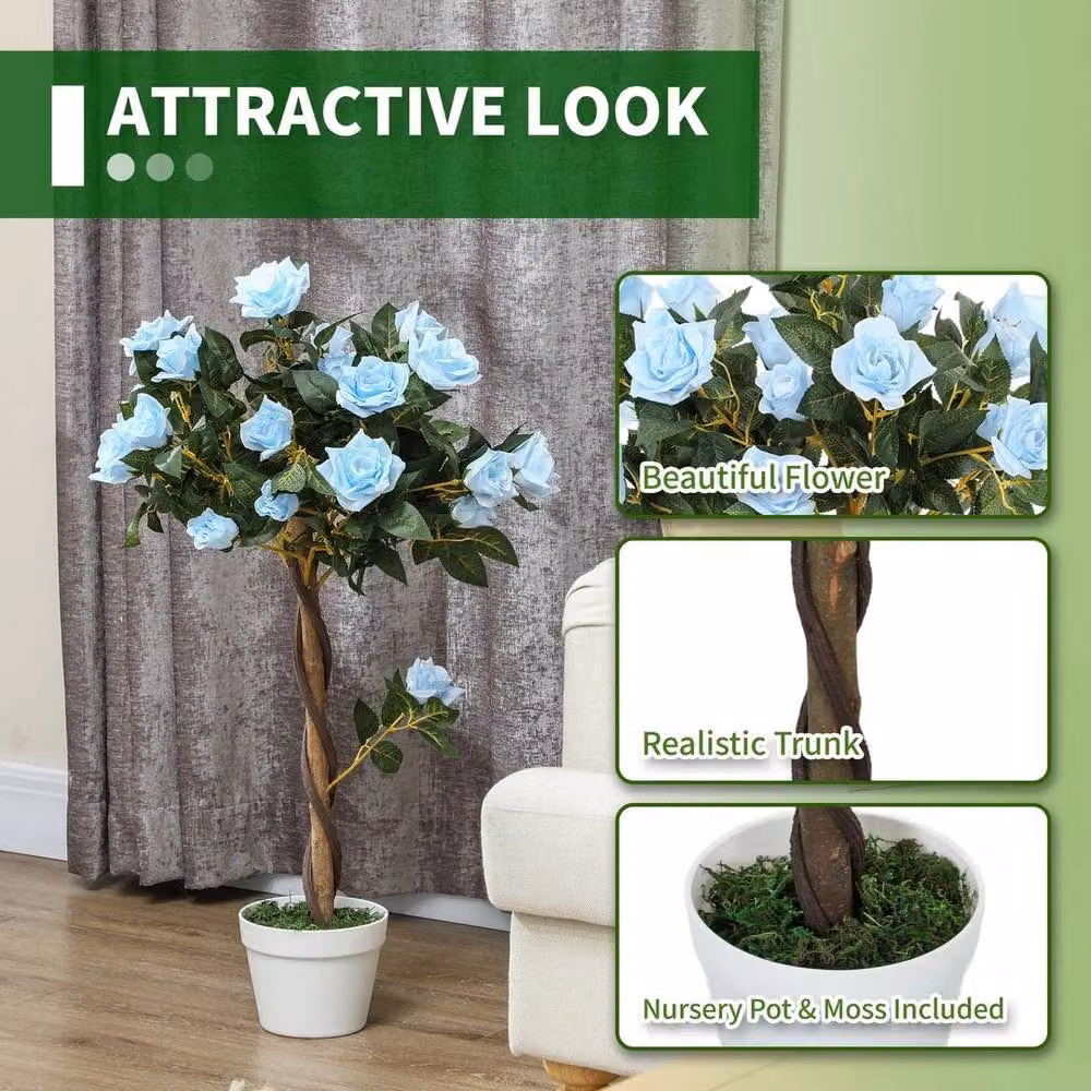 NESTLUNE Set of 2 Blue Artificial Rose Trees – 5