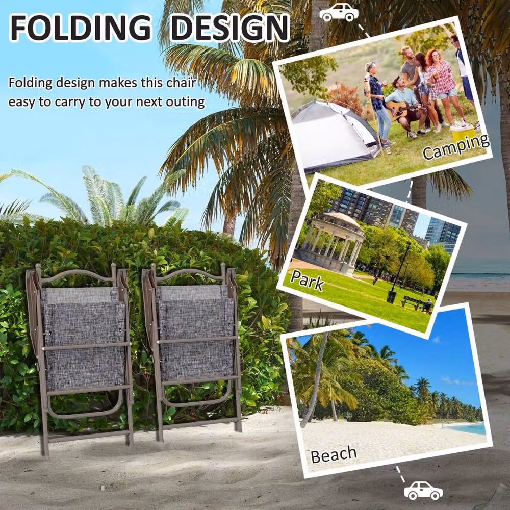 Wyld Haus Hael Set of 2 Grey Folding Garden Chairs with Steel Frames and Mesh Seats – 4