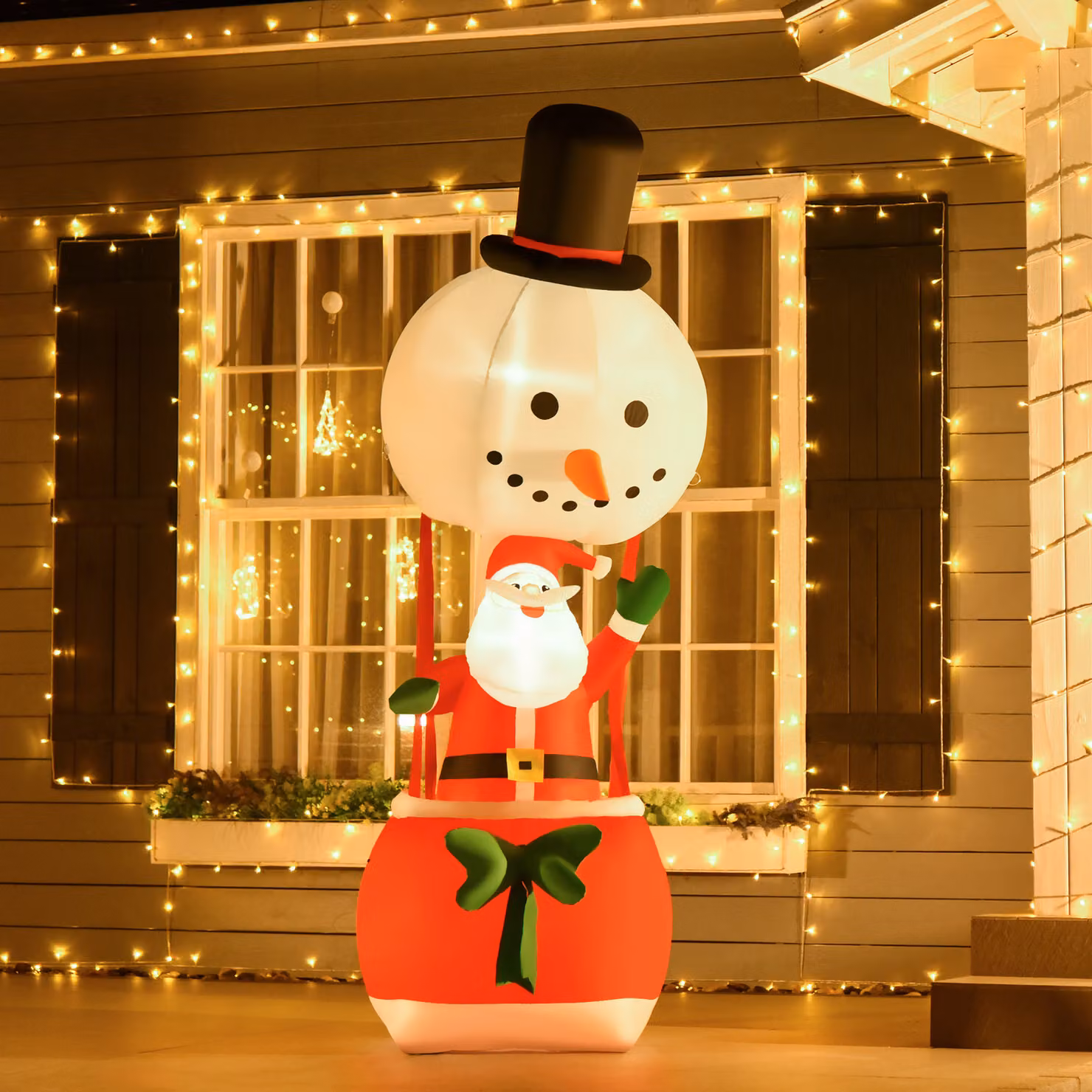 HOMCOM 2.5m Christmas Inflatable Decoration featuring Santa Claus on a Snowman Hot Air Balloon in Multicolour – 2