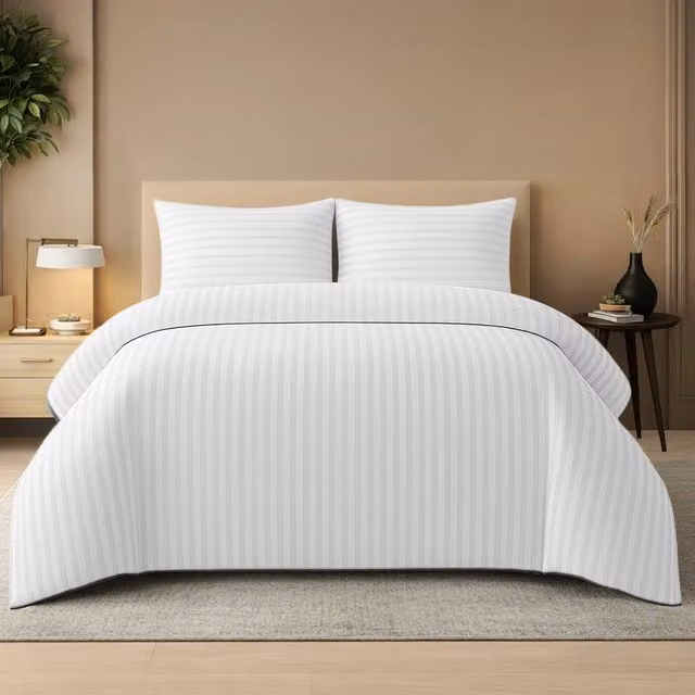 Lazzaro Home Premium Brushed Microfibre Reversible Striped Duvet Cover and Pillowcase Set, White, W/D/H: 135 x 200 cm and 90 x 190 cm – 1