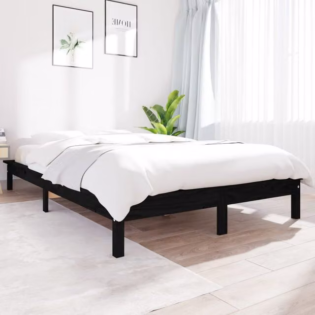 Berkfield Home Black Solid Wood Pine Bed Frame, W: 150 cm, D: 200 cm