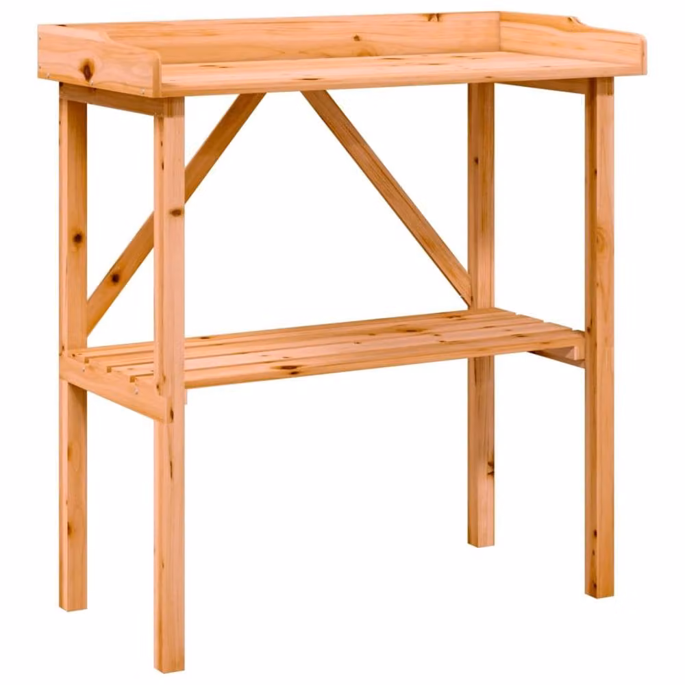 Berkfield Home Plant Table with Shelf in Brown Solid Wood Fir, H x W x D: 82.5 x 78 x 38 cm – 2