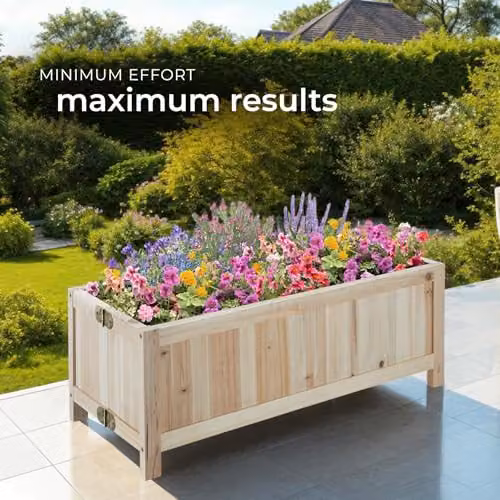 tectake Raised Wooden Garden Bed with 30L Capacity and Plastic Liner, Brown, W/D/H: 70 x 30 x 25 cm – 7