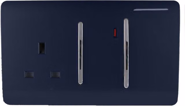 Trendi 45A Cooker Switch with Plug Socket and Neon Insert, Navy Blue