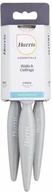 Harris Essentials Wall and Ceiling Paint Brush Set for Water-Based Paint, Pack of 3, White and Grey