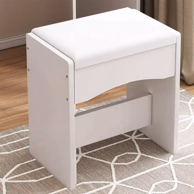 SPETLEK Mondeer White Dressing Table Stool with Padded Synthetic Leather Cushion
