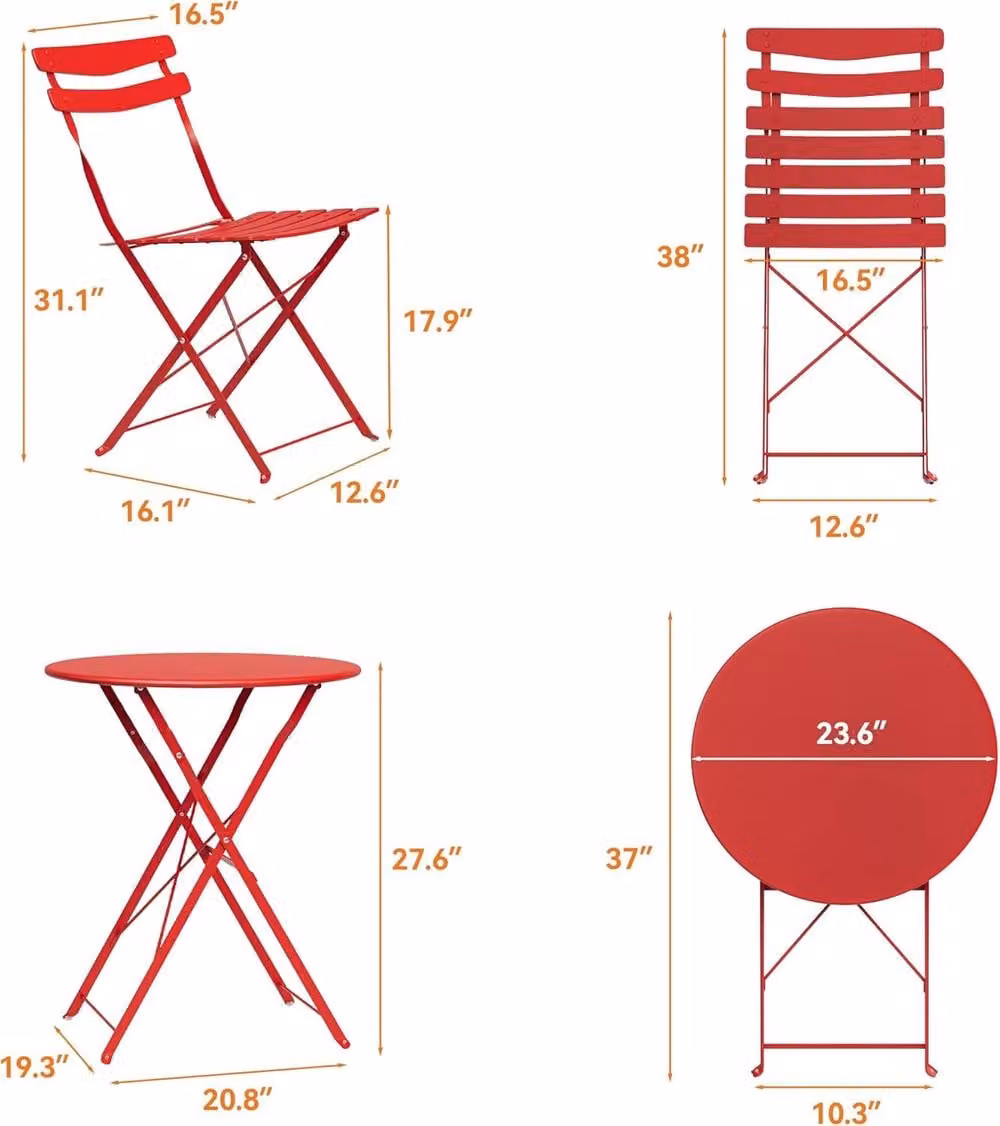 London Boutique Red 3-Piece Metal Bistro Set with Round Table and 2 Chairs for Garden, Terrace or Kitchen – 2