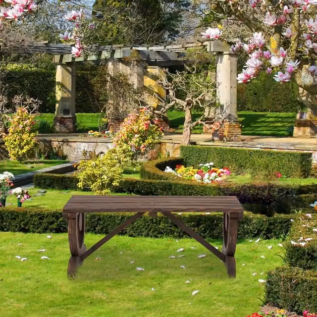 Outsunny Rustic Wooden Two Seater Wagon Wheel Garden Bench in Brown – 1