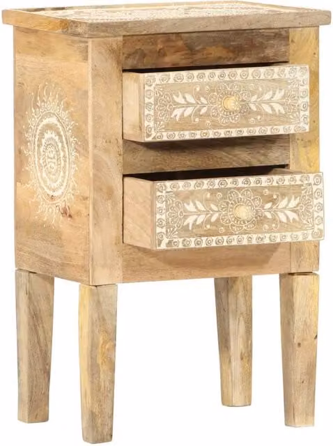 Berkfield Home Hand Painted Floral Bedside Cabinet in Brown Solid Mango Wood W/D/H: 40 x 30 x 60 cm
