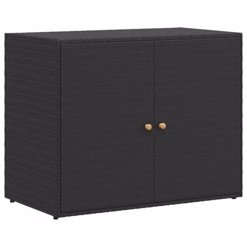 vidaXL Garden Storage Cabinet in Black Poly Rattan and Acacia Wood, W/D/H: 100 x 55.5 x 80 cm