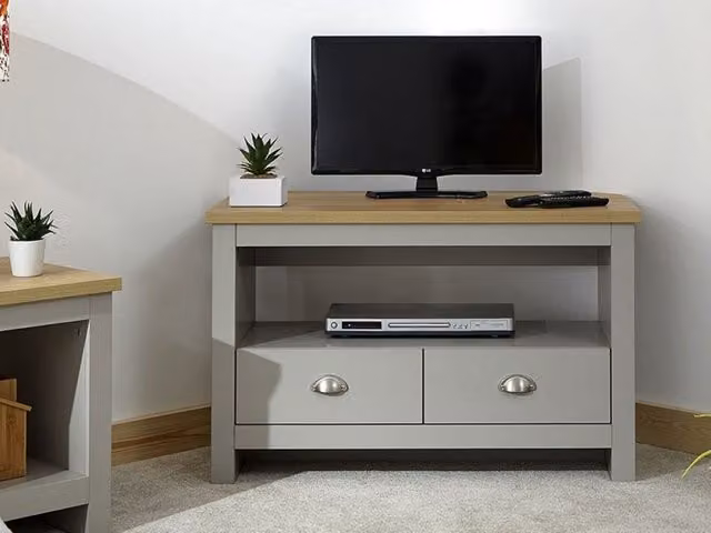 GFW Lancaster Corner TV Unit in Grey and Oak – 1