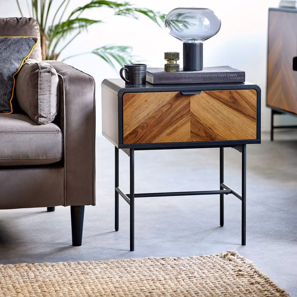 Cheshire Strathmore 1 Drawer Lamp Table in Black and Natural Wood – 3