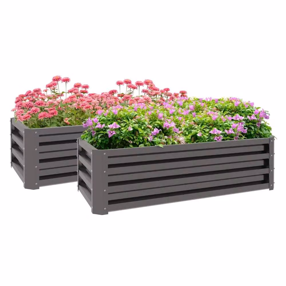 Havendro Set of 2 Galvanised Steel Raised Garden Bed Planter Boxes in Grey – 2