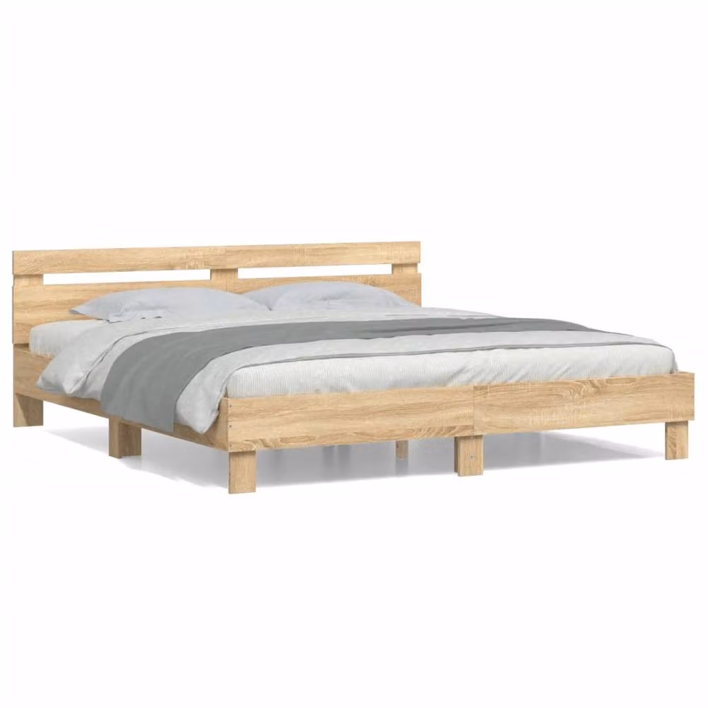 Berkfield Home Sonoma Oak Bed Frame in Brown, W/D/H: 180 x 200 cm, Super King Size – 2