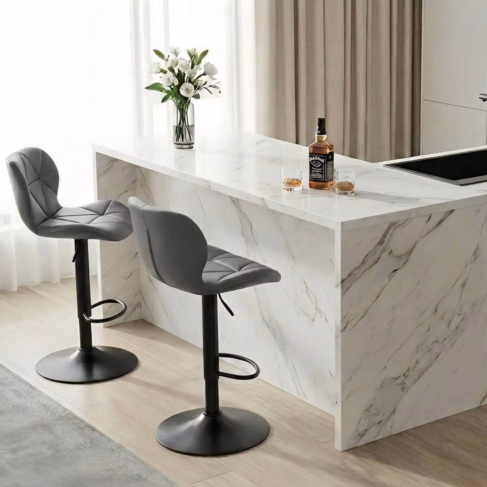 Alivio Set of 2 Modern Adjustable Bar Stools in Dark Grey Faux Leather – 2