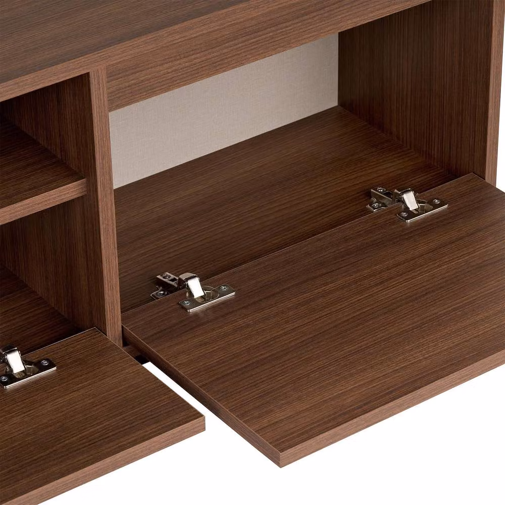 Calicosy Lume Modern TV Stand in Walnut with 3 Drop-Down Doors and 1 Niche, W: 160 cm, D: 42 cm, H: 30 cm – 4