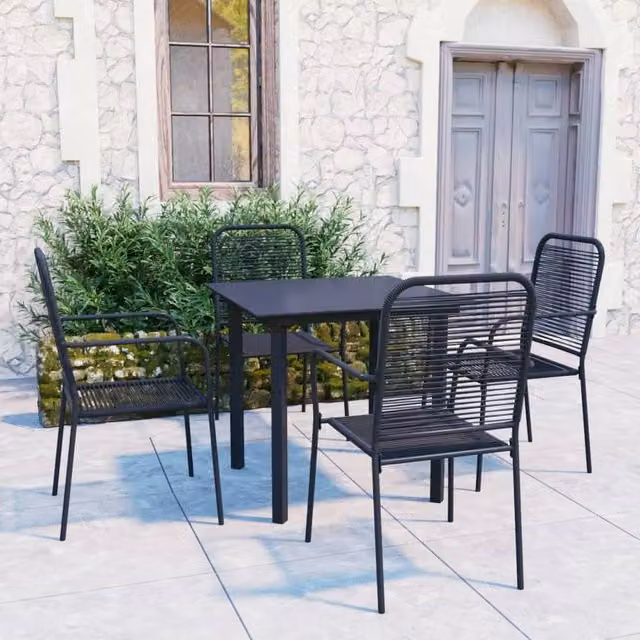 Berkfield Home 5 Piece Garden Dining Set in Black Glass and Steel – 1