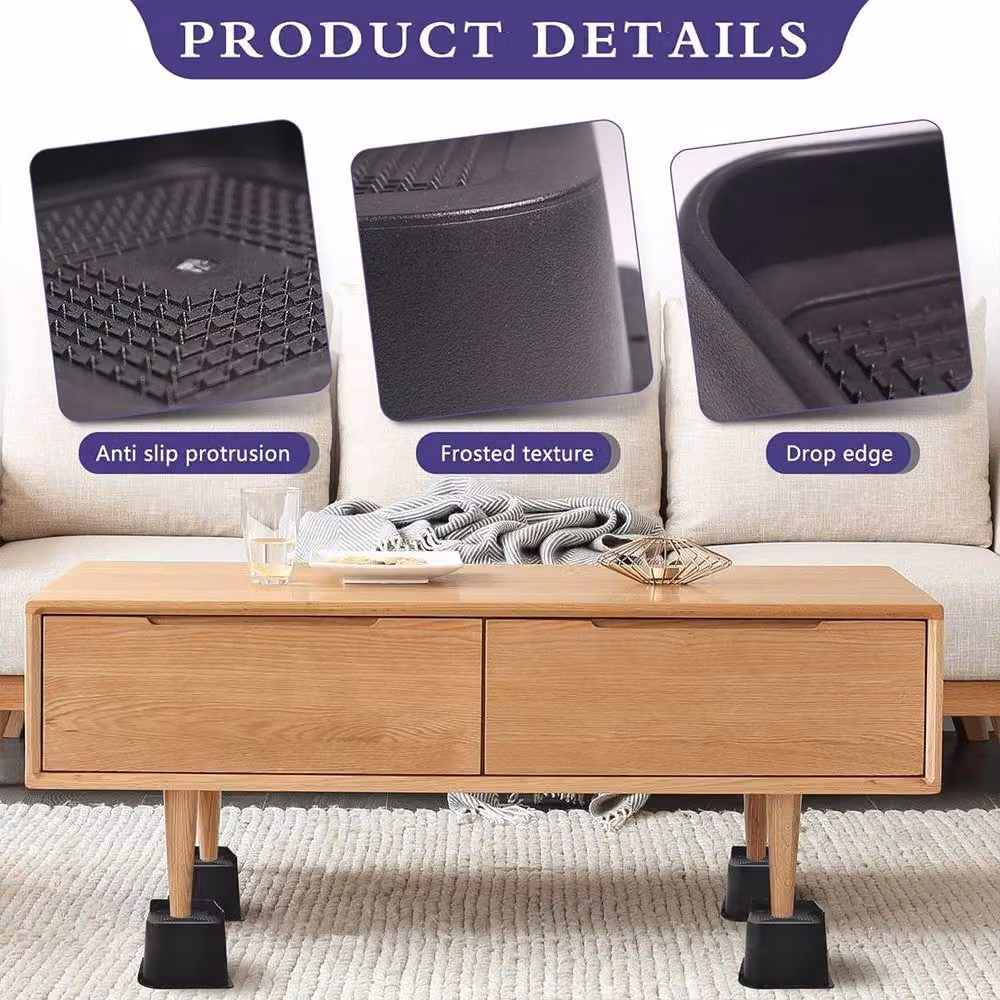 Ventryn 4 Piece Black Plastic Bed Risers, 5 Inch Support Lifter for Couch and Sofa – 5