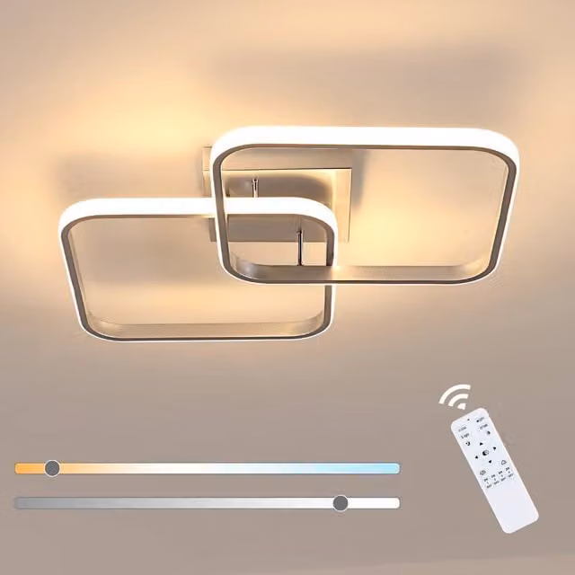 Pheashine Silver Square LED Ceiling Light, 50W Dimmable with Remote Control, 3000-6500K, Diameter: 64 cm – 1