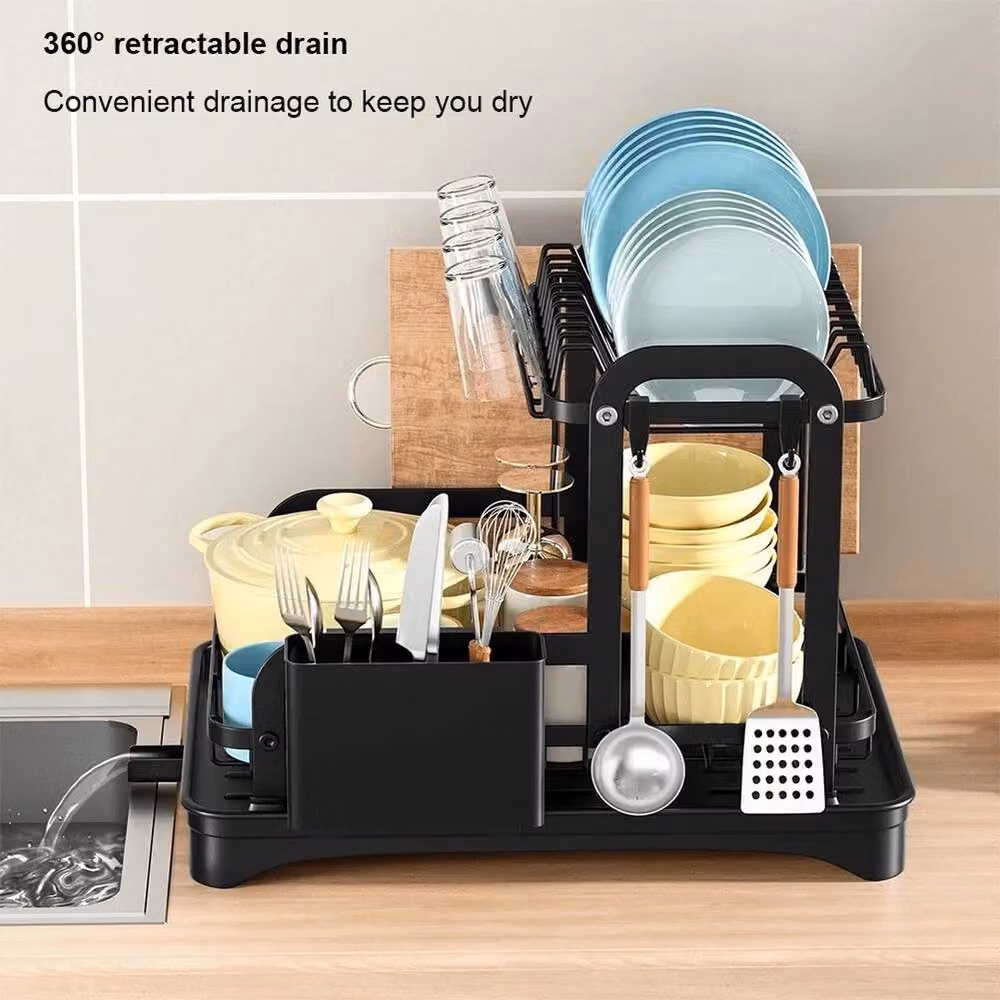 EONLION 2 Tier Black Wire Cutlery and Cup Draining Holder with Drip Tray – 4