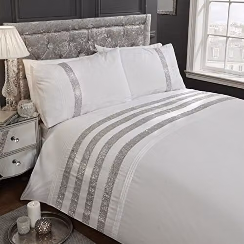 Rapport Home Carly Polycotton Duvet Cover and Pillowcase Set in White, Super King