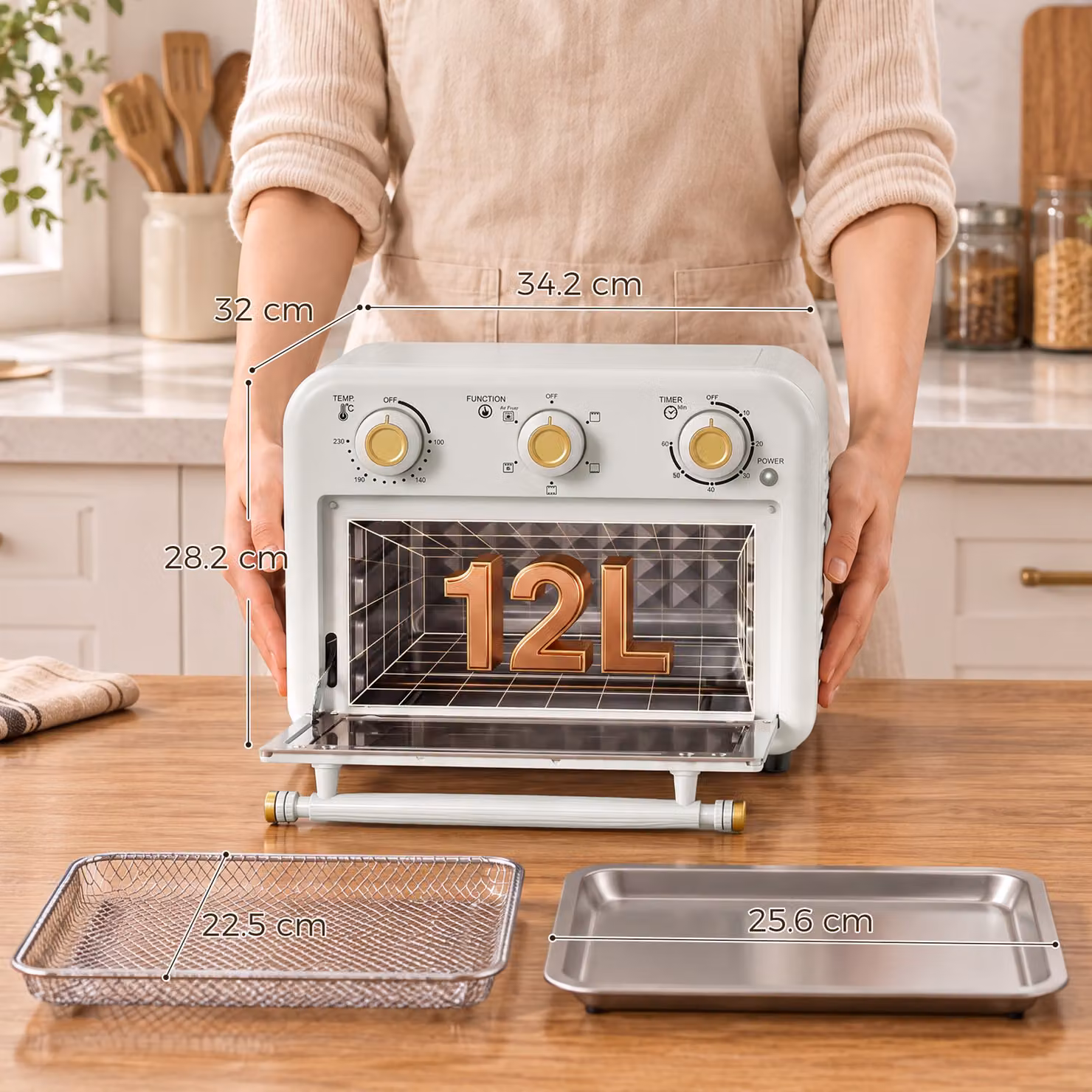 HOMCOM 12 L Air Fryer Toaster Oven with Convection Hot Air Function and Timer, White – 3