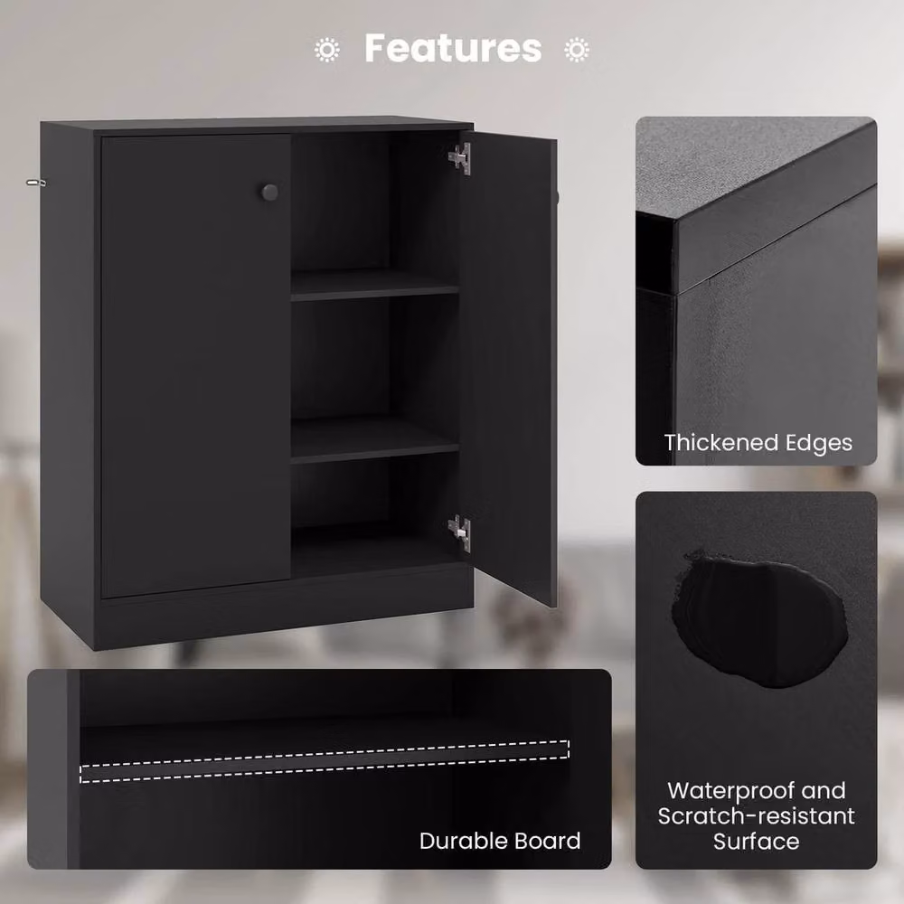 VOGREX Black Modern 2 Door Freestanding Storage Cabinet with 3 Internal Shelves – 3