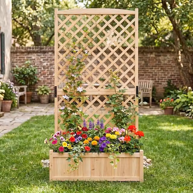SPETLEK Wooden Freestanding Raised Garden Bed and Privacy Screen in Brown and Sand, W/D/H: 180 x 90 x 41 cm – 1