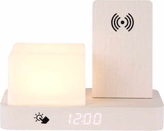 PRESENT TIME Karlsson Retro Digital LED Alarm Clock with Night Light in White Wash Wood Veneer