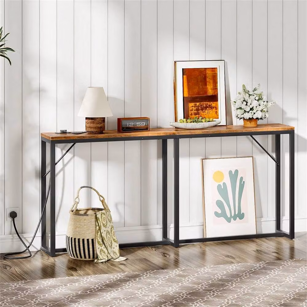 FLAVORA Brown Industrial Wood Console Table W/D/H: 180 x 20 x 80 cm – 2
