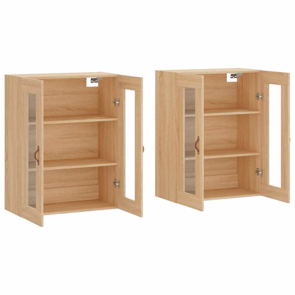 Berkfield Home Set of 2 Wall Mounted Cabinets in Light Oak Sonoma with Glass Doors – 2