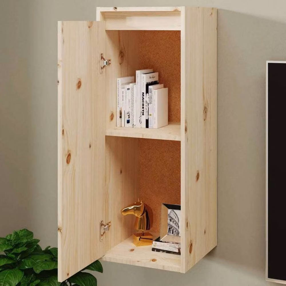 FLAVORA Solid Pine Wood Wall Cabinet in Natural Brown, W/D/H: 30 x 30 x 80 cm – 3
