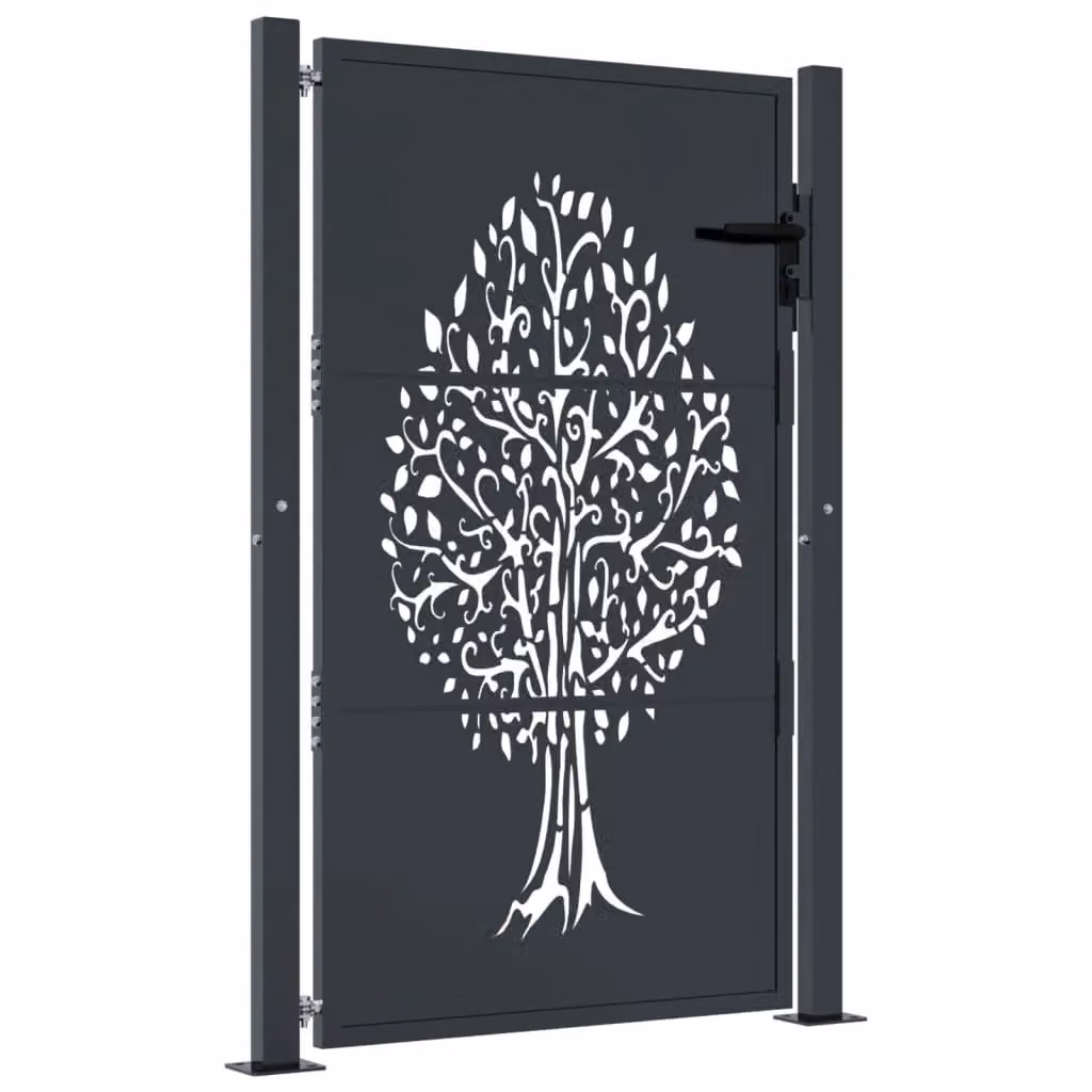 Berkfield Anthracite Steel Garden Gate with Tree Design, W: 105 cm, H: 130 cm – 2