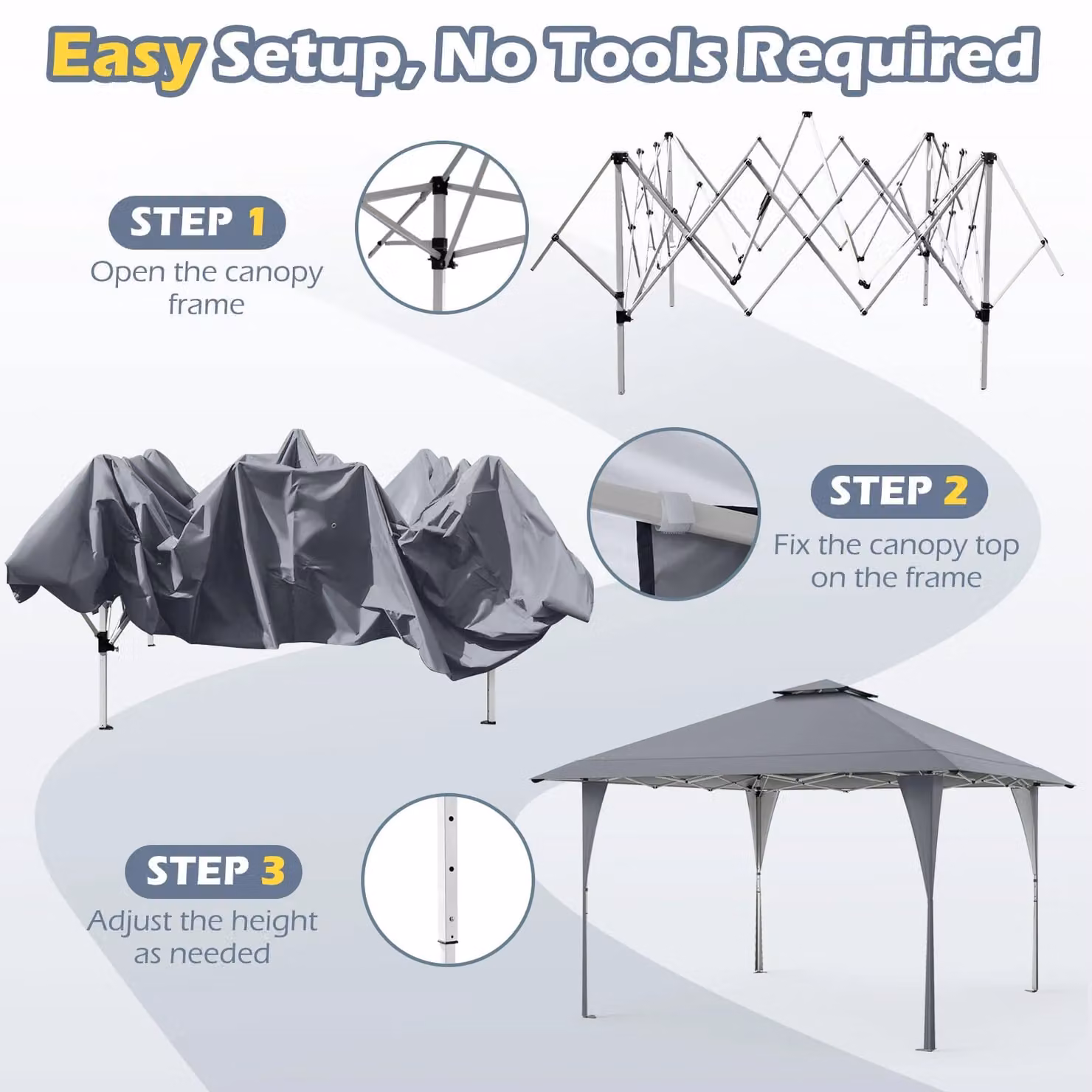Costway Grey Pop Up Canopy Tent Outdoor Easy Setup Gazebo W: 395 cm, D: 395 cm, H: 284 cm – 5