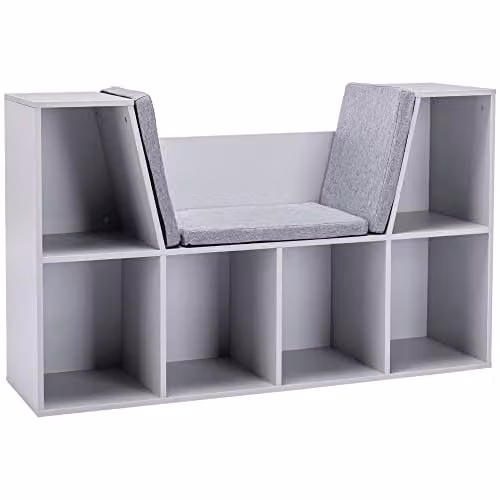 HOMCOM Grey Kids Bookcase and Toy Storage Cabinet for Children's Rooms and Living Rooms