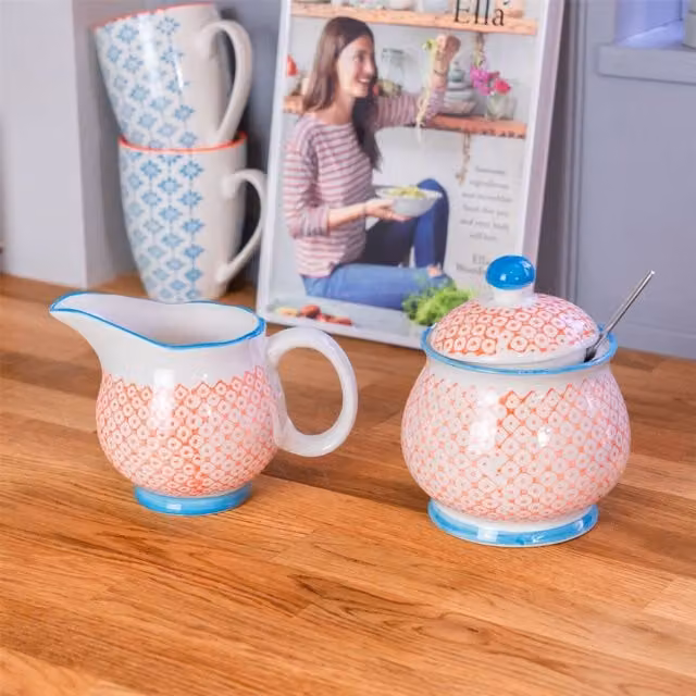 Nicola Spring Hand-Printed Geometric Ceramic Milk Jug, 300ml, Orange