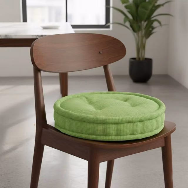 Snug City Round Teddy Fabric Booster Cushion in Green, W/D/H: 45 x 45 x 45 cm