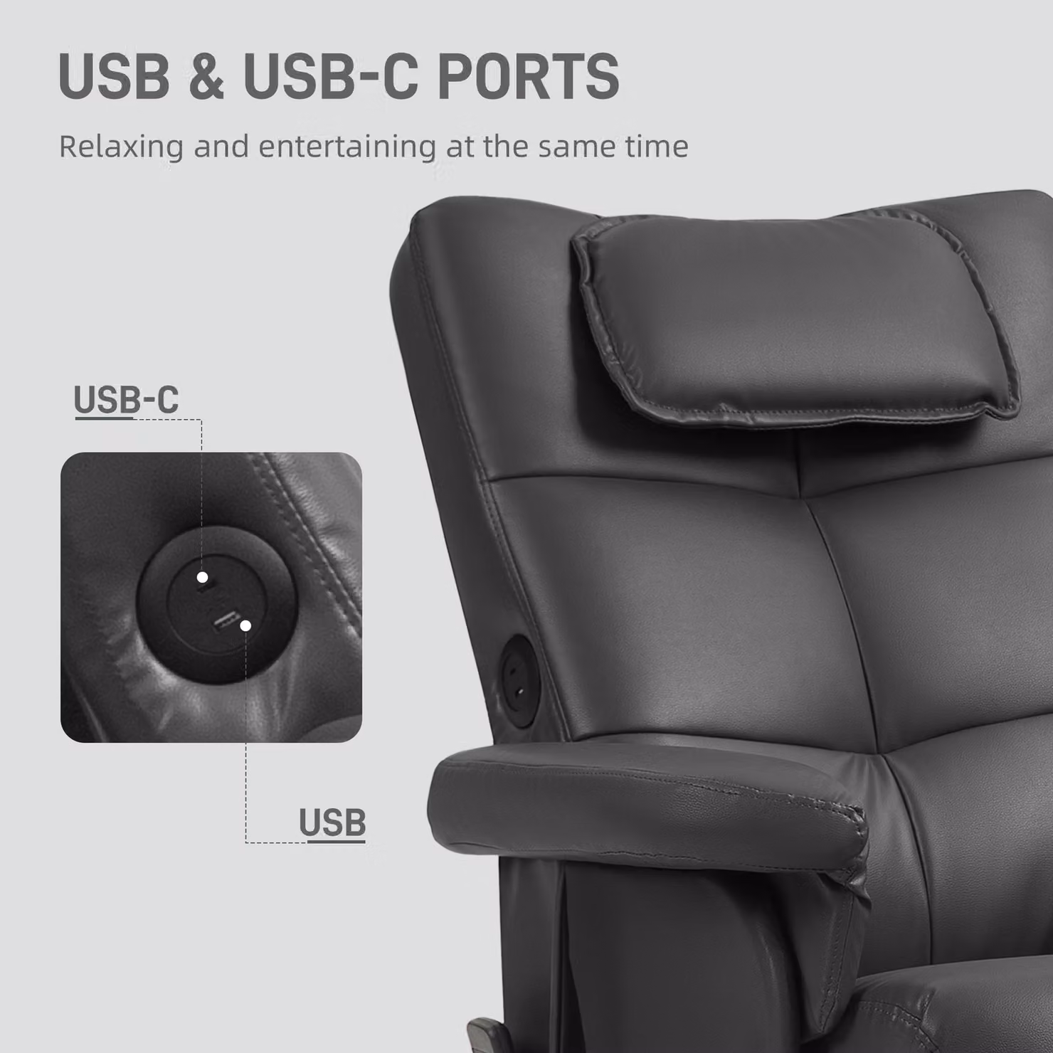 HOMCOM Faux Leather Massage Recliner Chair with Storage Ottoman in Black – 7