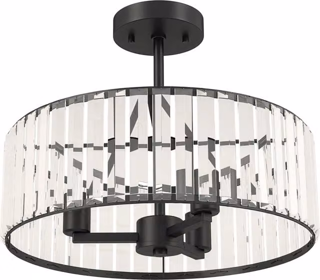 HOMCOM Modern Crystal Semi Flush Mount Ceiling Light, Black Metal with Transparent Crystal, 3 x E14 Base, W/D/H: 32 x 39 x 39 cm – 1