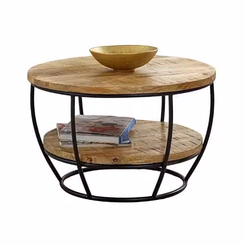 Indian Hub Surrey Coffee Table with Shelf, Brown Solid Mango Wood and Metal, W: 60 cm, D: 60 cm, H: 35 cm – 1