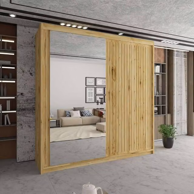 Sliding Wardrobes 4U Sleek Brown Mirror Sliding Wardrobe with Integrated LED Lighting W203cm x H217cm