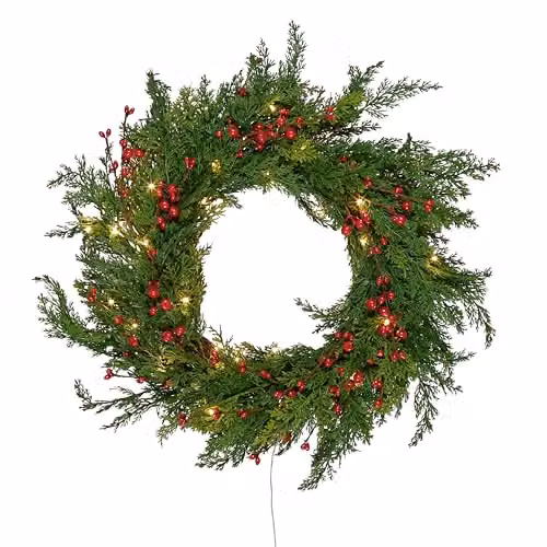 Lights4fun Pre Lit Red Berry Christmas Wreath in Red and Green, 45 cm – 3