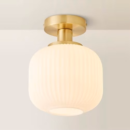 ValueLights Gold and Brass Art Deco Flush Ceiling Light with White Glass Shade – 1
