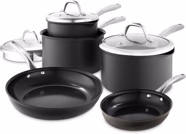Tower Good Food in Partnership 5 Piece Anodised Aluminium and Steel Cookware Set GF900258 in Black