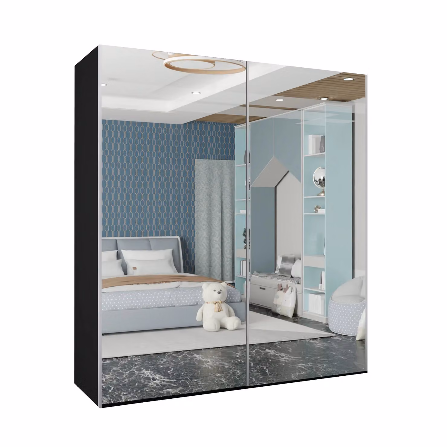 Sliding Wardrobes 4U Modern Double Door Sliding Wardrobe in Black, W: 200 cm, D: 62 cm, H: 217 cm – 2