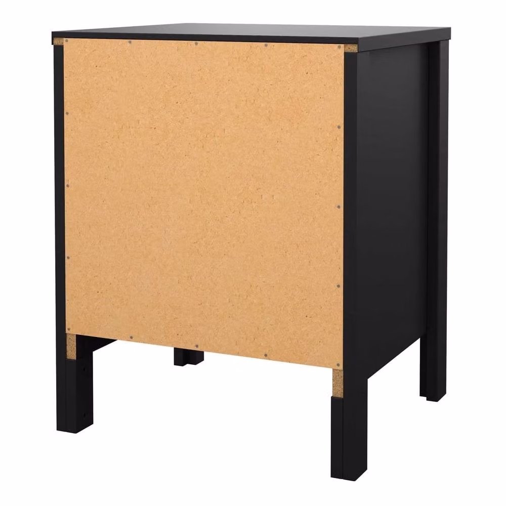 Wyld Haus Gossmere Black Wooden Bedside Table with 2 Drawers and Silver Handles – 3