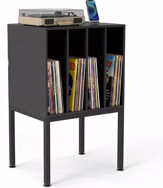 COSTWAY Black Metal Record Storage Table and Record Player Stand