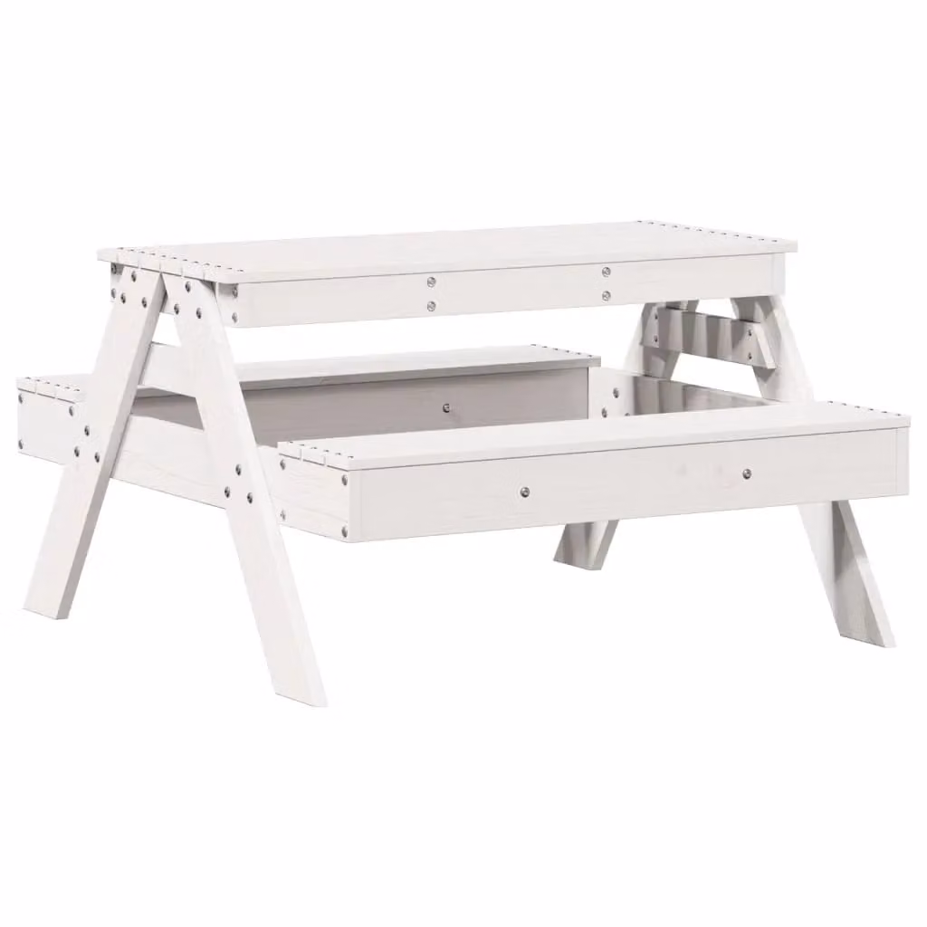 Berkfield Home White Solid Wood Pine Picnic Table for Kids W/D/H: 88 x 97 x 52 cm – 2