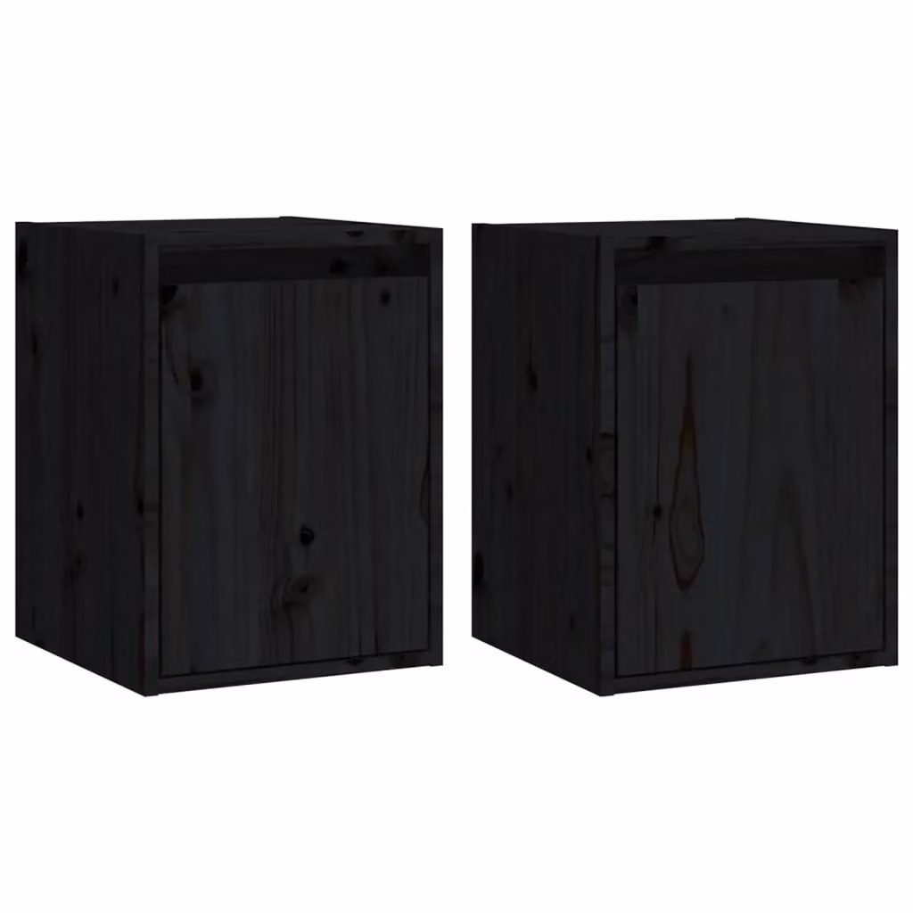 Berkfield Home Set of 2 Black Solid Wood Pine Wall Cabinets, W/D/H: 30 x 30 x 40 cm – 2