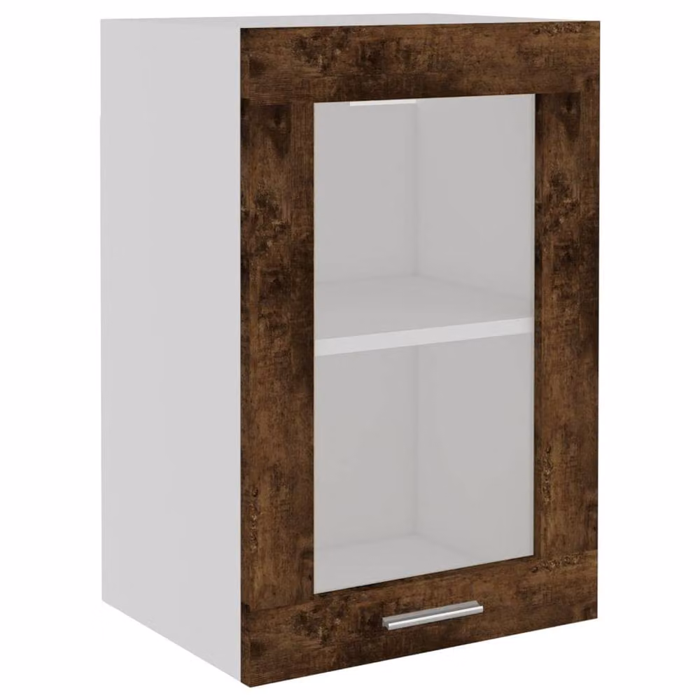 Berkfield Home Hanging Glass Cabinet in Smoked Oak Brown, W/D/H: 40 x 31 x 60 cm – 2